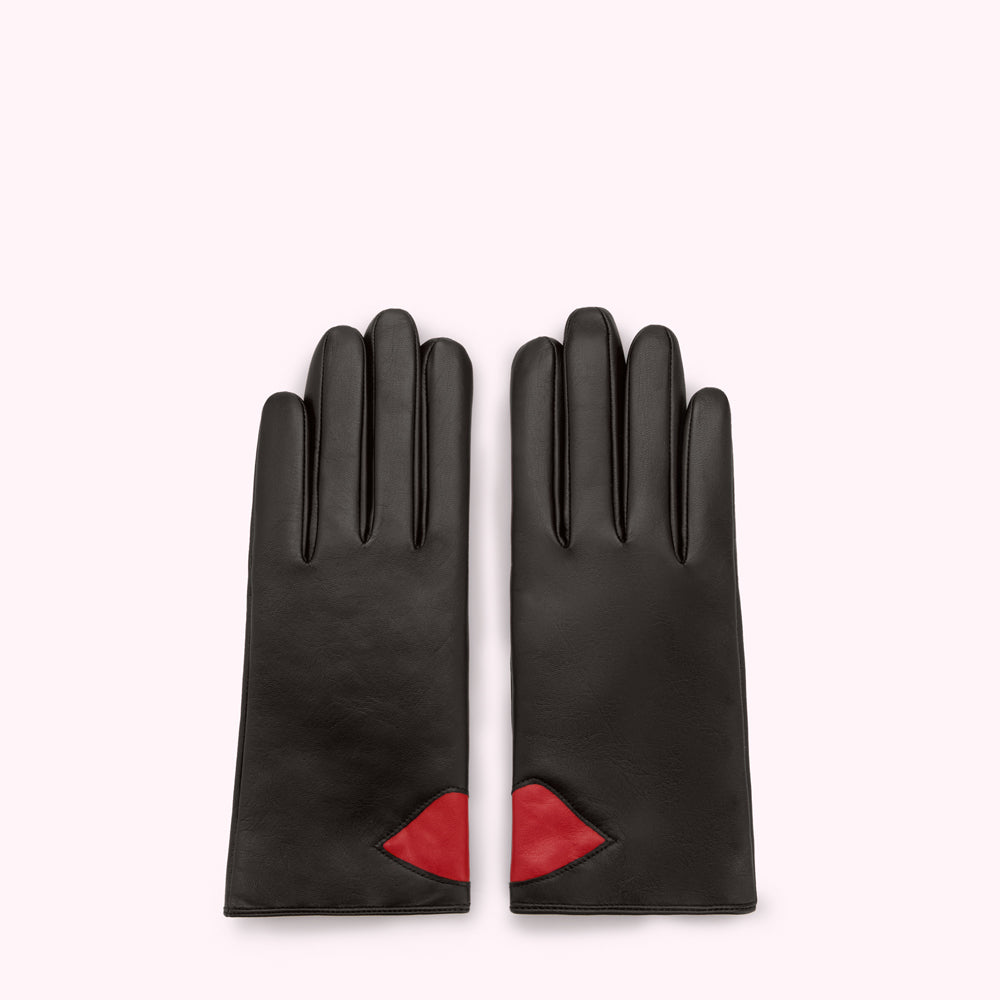 小物 CONTRAST LEATHER GLOVE (BLACK) 777T Black Contrast Lip Leather Gloves | Leather Gloves for Women