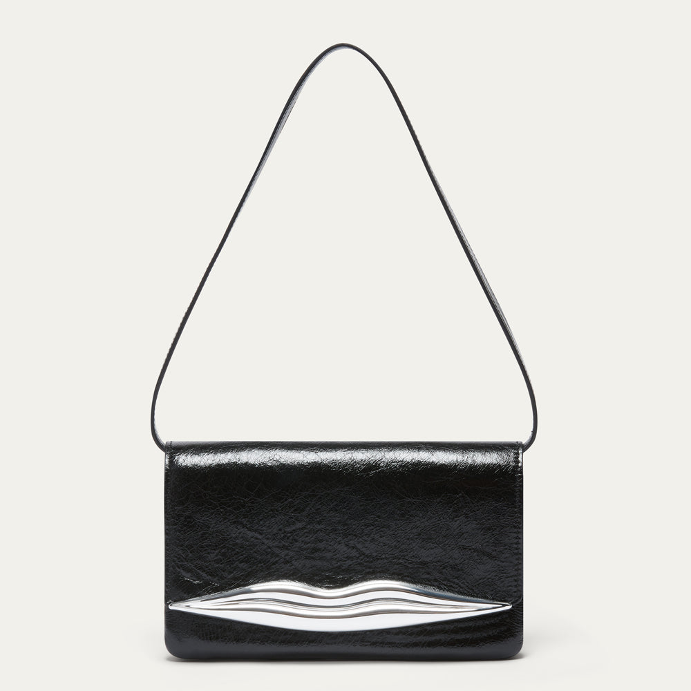 Black Leather Surrealist Lips Clutch | Lulu Guinness