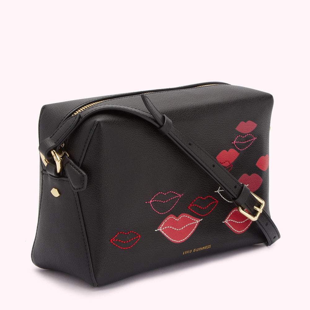 Black Maya Lip Flurry Crossbody Bag | Lulu Guinness