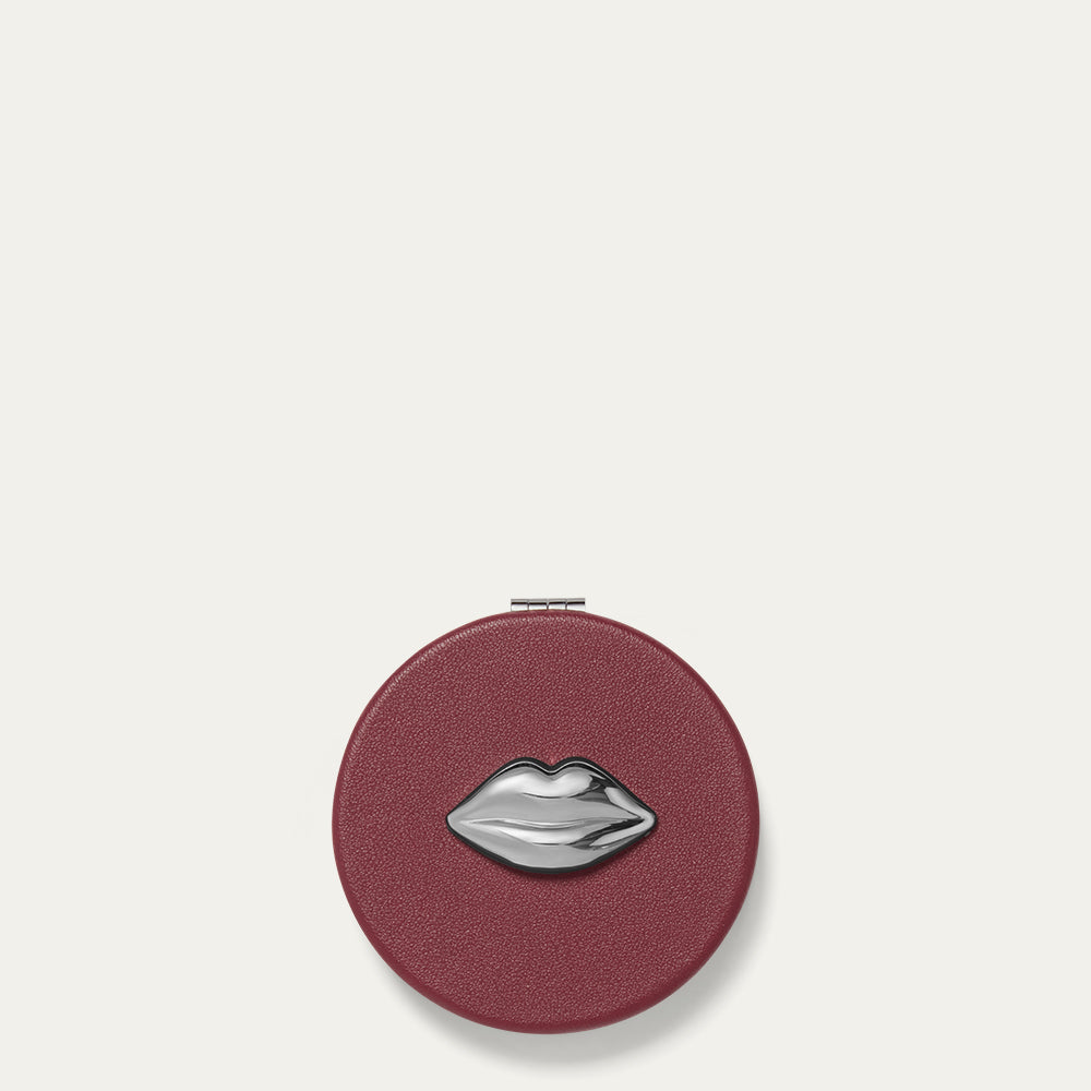 Garnet Red Lip Metal Liv Compact Mirror | Designer Accessories