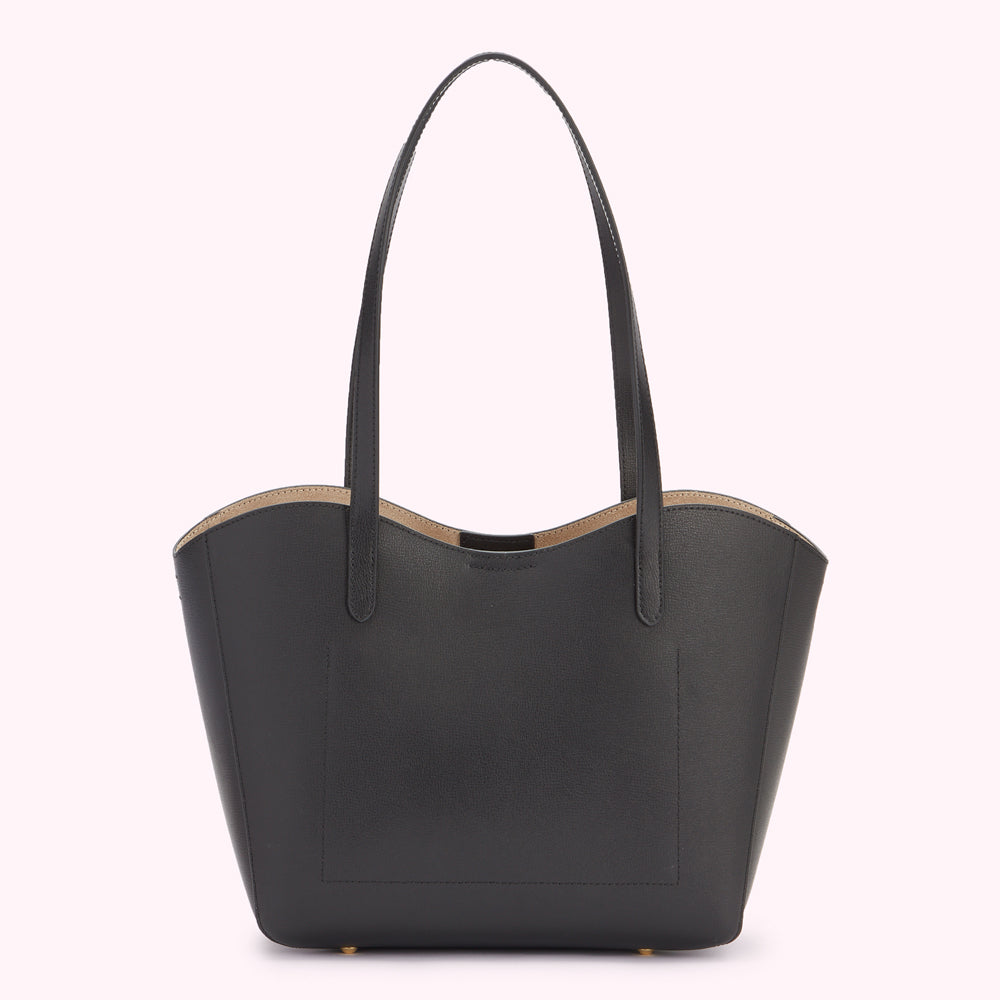 Black Leather Daisy Tote Bag | Designer Tote Bag
