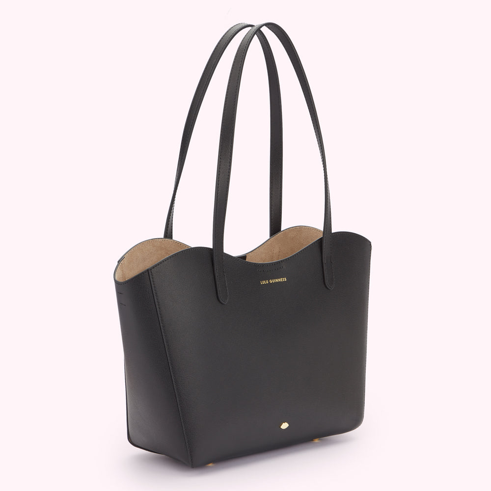 Black Leather Daisy Tote Bag | Designer Tote Bag