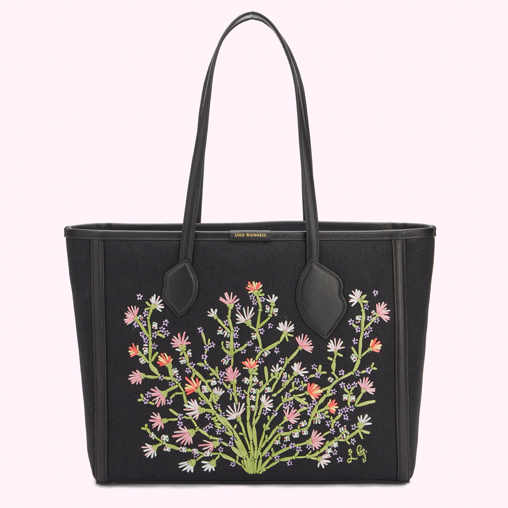 Black Wildflower Sienna Tote Bag | Designer Tote Bag