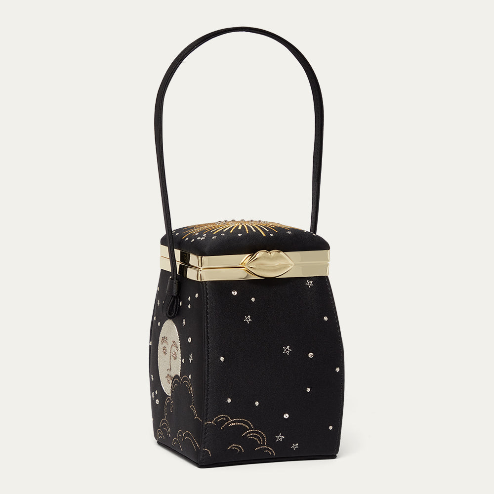 Black Satin Cosmic Halley Handbag | Designer Occasion Bags | Lulu