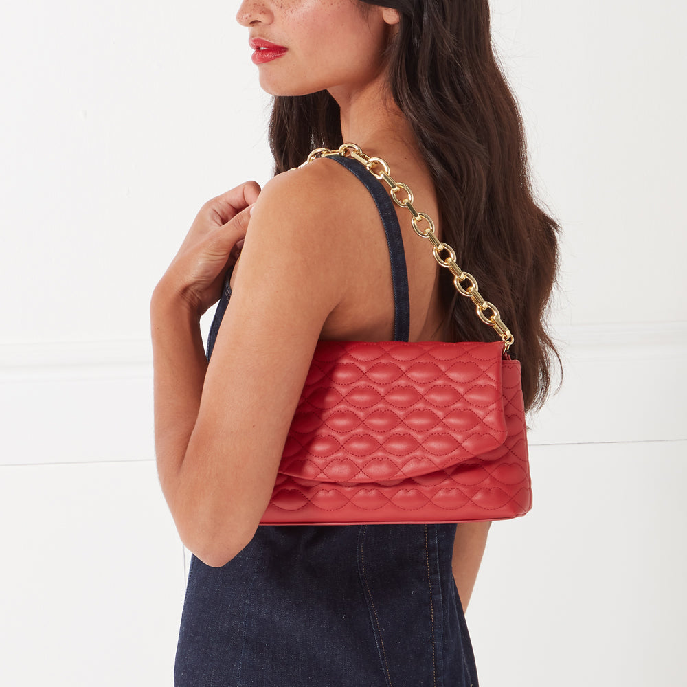 Lulu Red Quilted Lips Tara Clutch Bag | Lulu Guinness