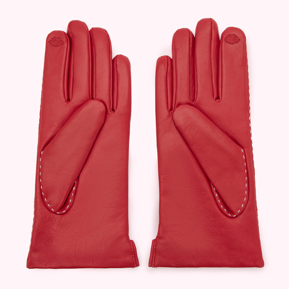 Lulu Red Contrast Stitch Kyle Leather Glove | Lulu Guinness