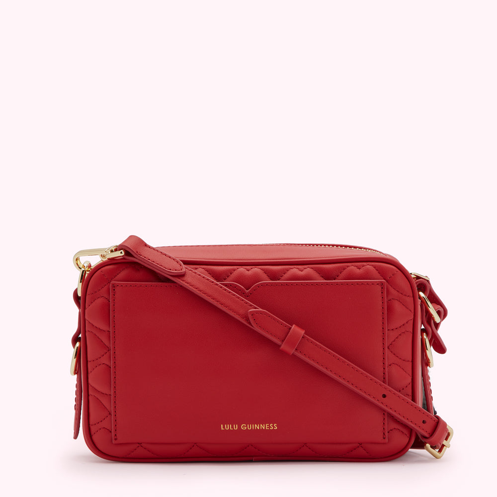 Lulu Red Quilted Lip Ashley Leather Crossbody Bag