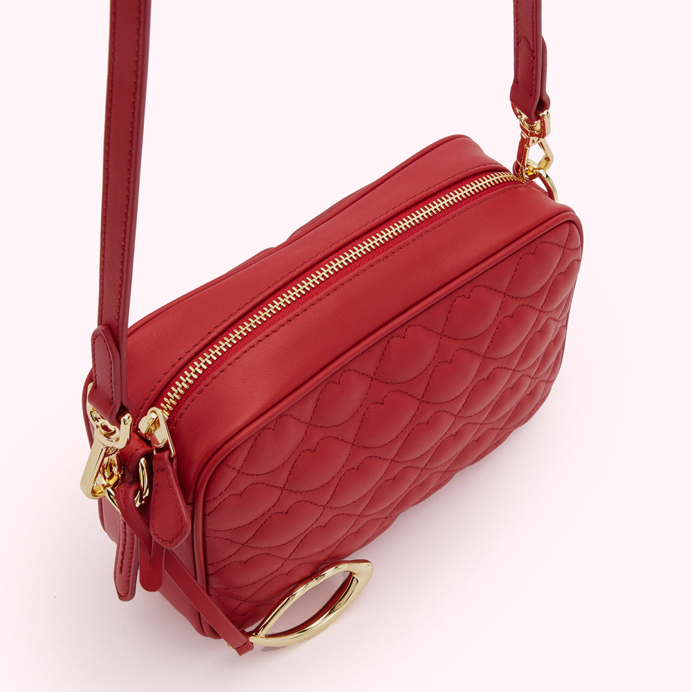 Lulu Red Quilted Lip Ashley Leather Crossbody Bag
