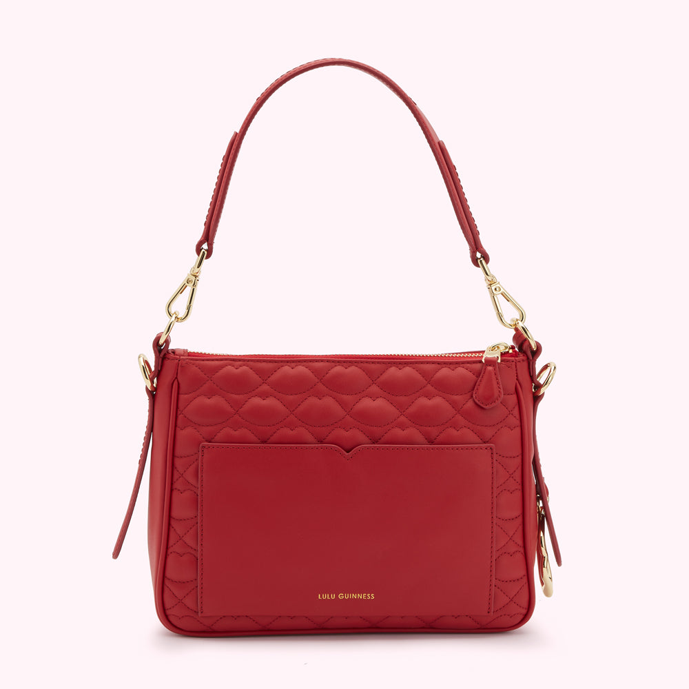 Lulu Red Small Quilted Lip Leather Callie Crossbody Bag