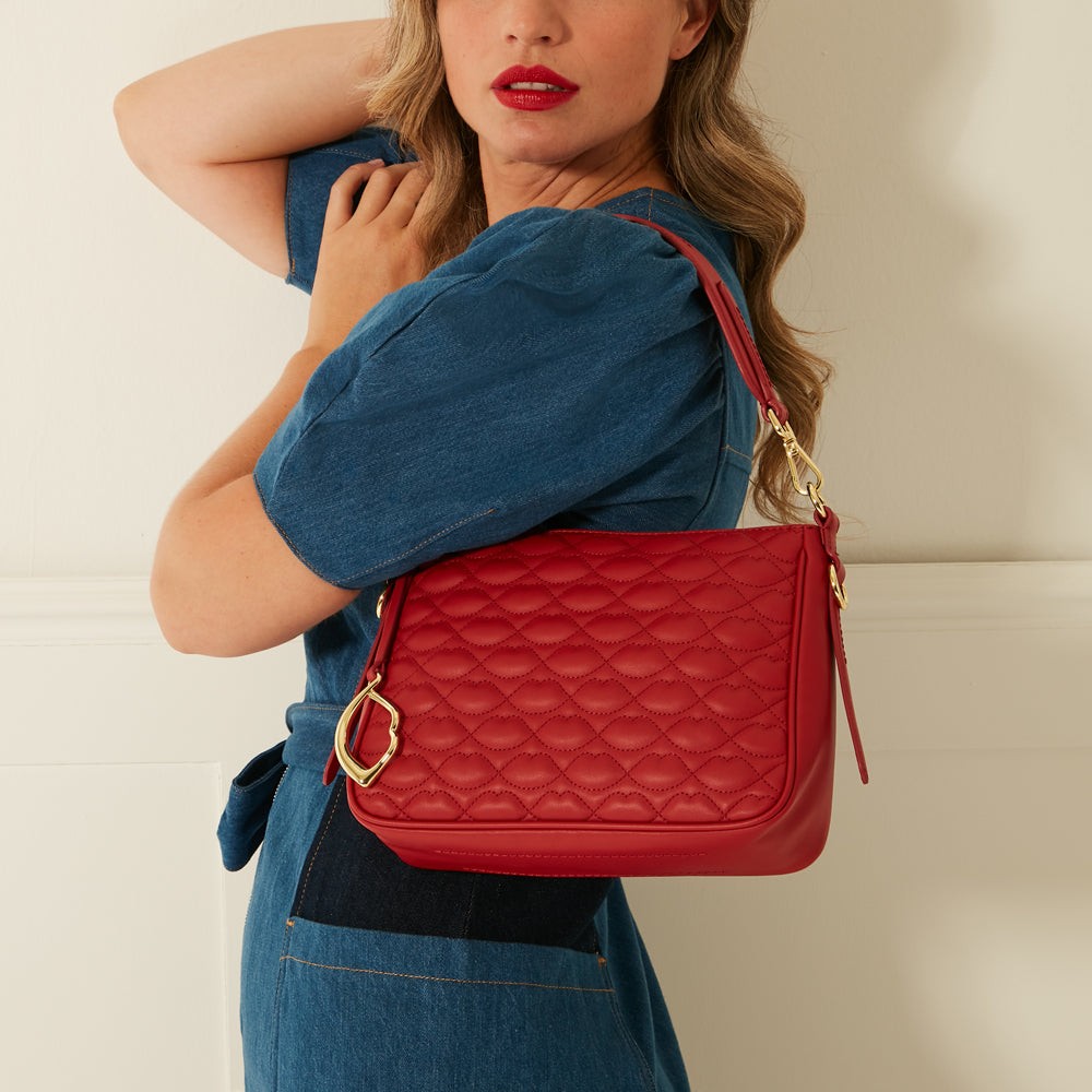 LULU RED SMALL QUILTED LIP LEATHER CALLIE CROSSBODY BAG