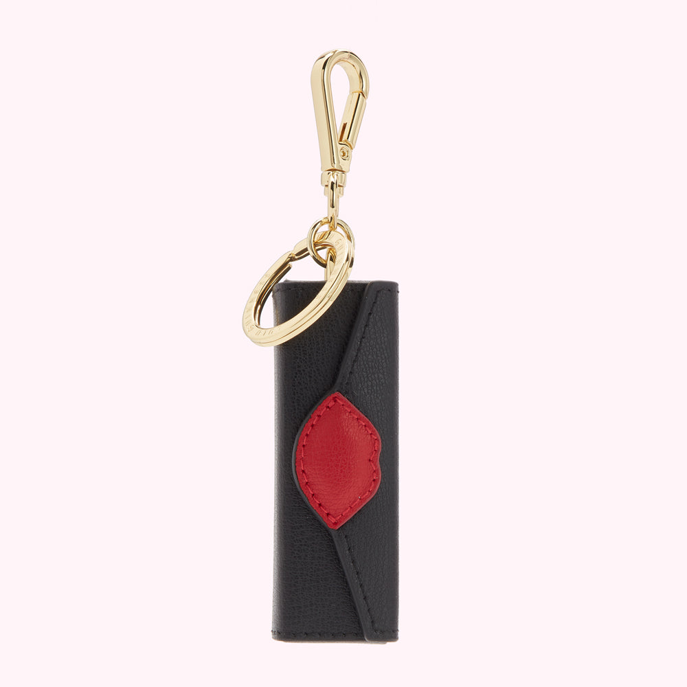 BLACK LEATHER LIPSTICK HOLDER KEYRING