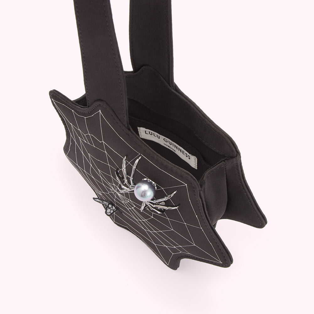 BLACK SATIN SPIDERS WEB COLLECTIBLE CLUTCH BAG