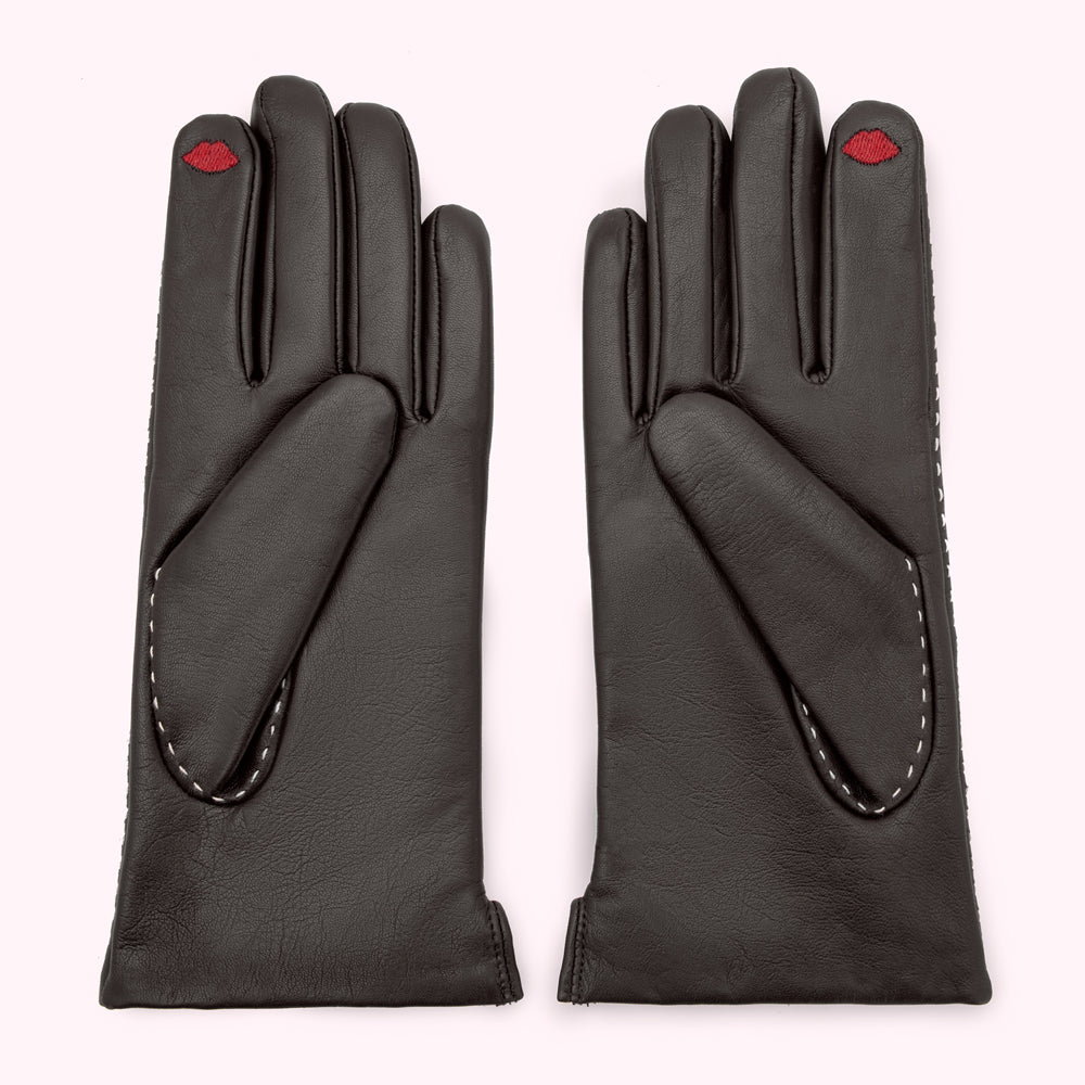 Black Contrast Stitch Kyle Leather Glove | Lulu Guinness