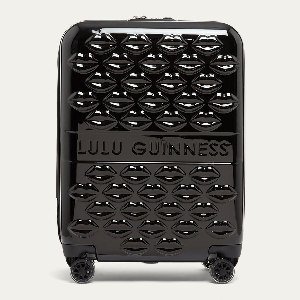 Black Lulu Lips Cabin Spinner Suitcase | Designer Luggage