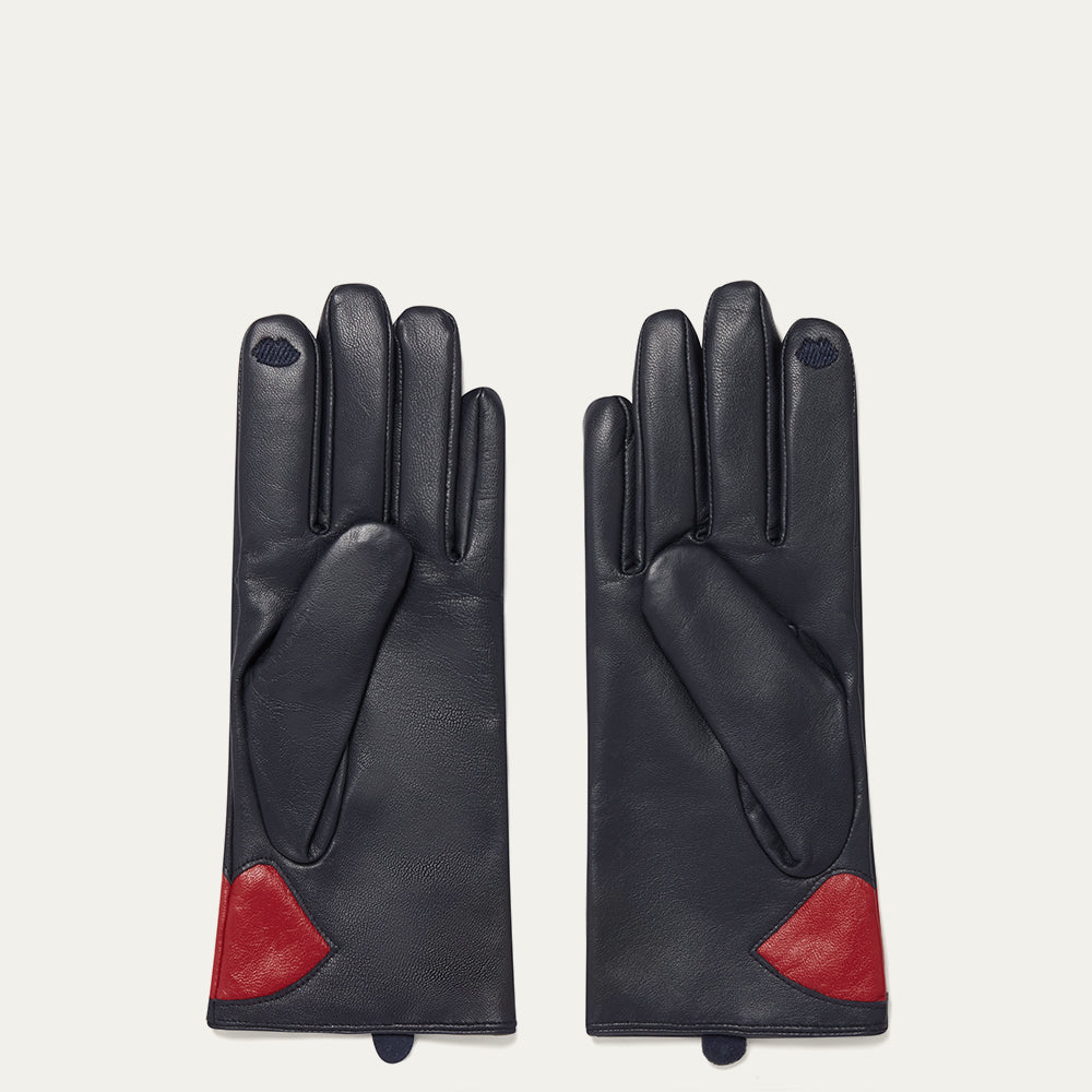 Navy Contrast Lip Leather Gloves | Leather Gloves | Lulu Guinness