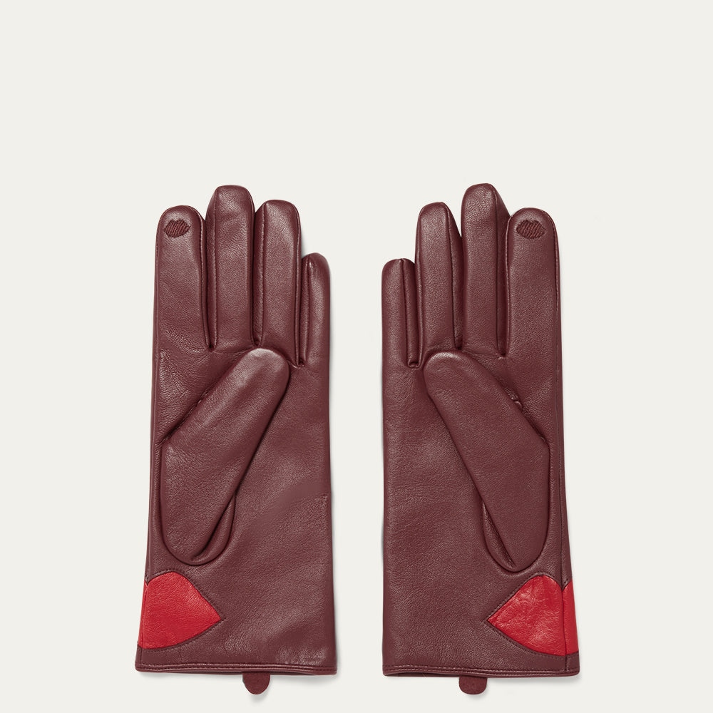 Garnet Red Contrast Lip Leather Gloves | Leather Gloves | Lulu