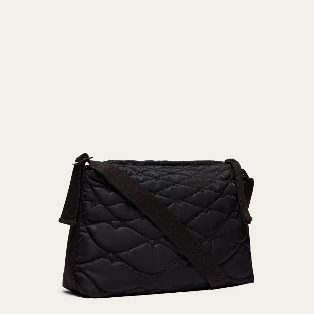 Black Quilted Lip Shoulder Bag | Designer Shoulder Bag | Lulu Guinness
