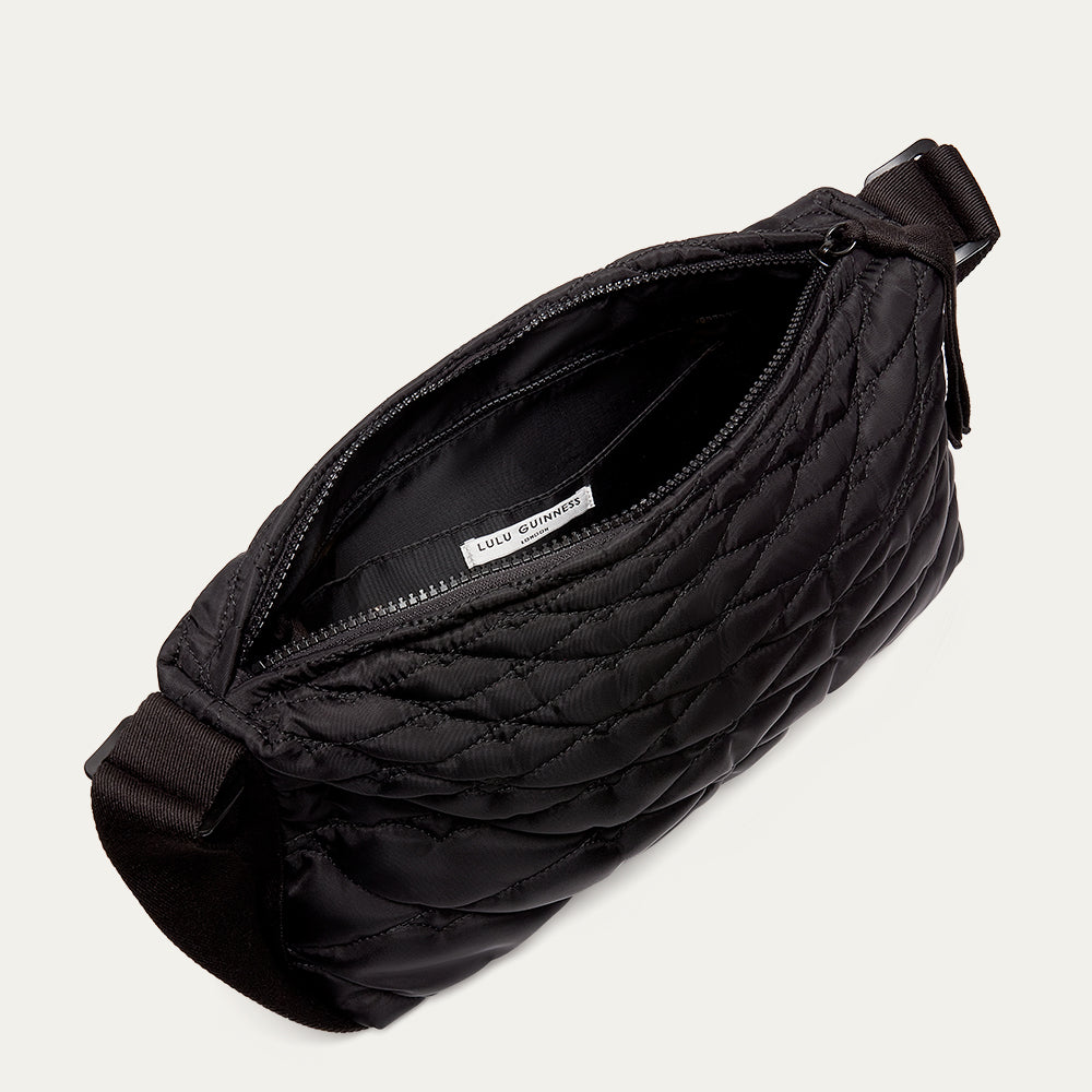 Black Quilted Lip Shoulder Bag | Designer Shoulder Bag | Lulu Guinness