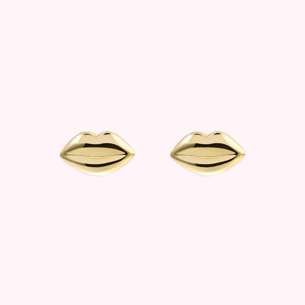 Gold Luna Lip Stud Earrings Lulu Guinness