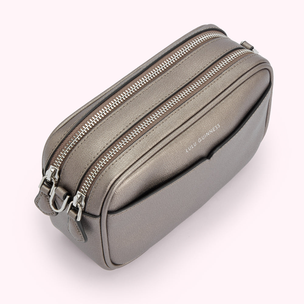 Pewter Textured Leather Clara Crossbody Bag Lulu Guinness