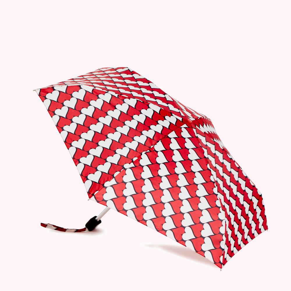 Red and white heart-patterned compact umbrella.
