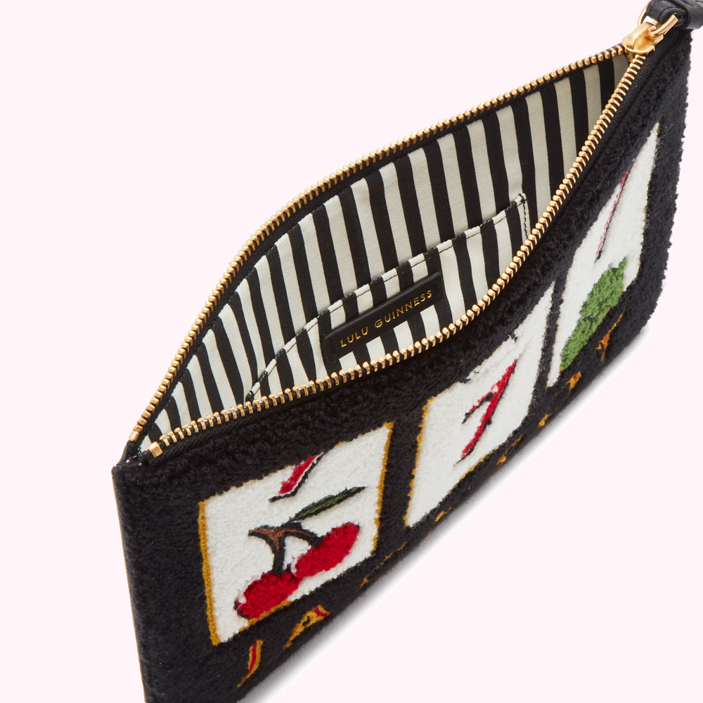 Black Leather Jackpot Grace Pouch Designer Accessories