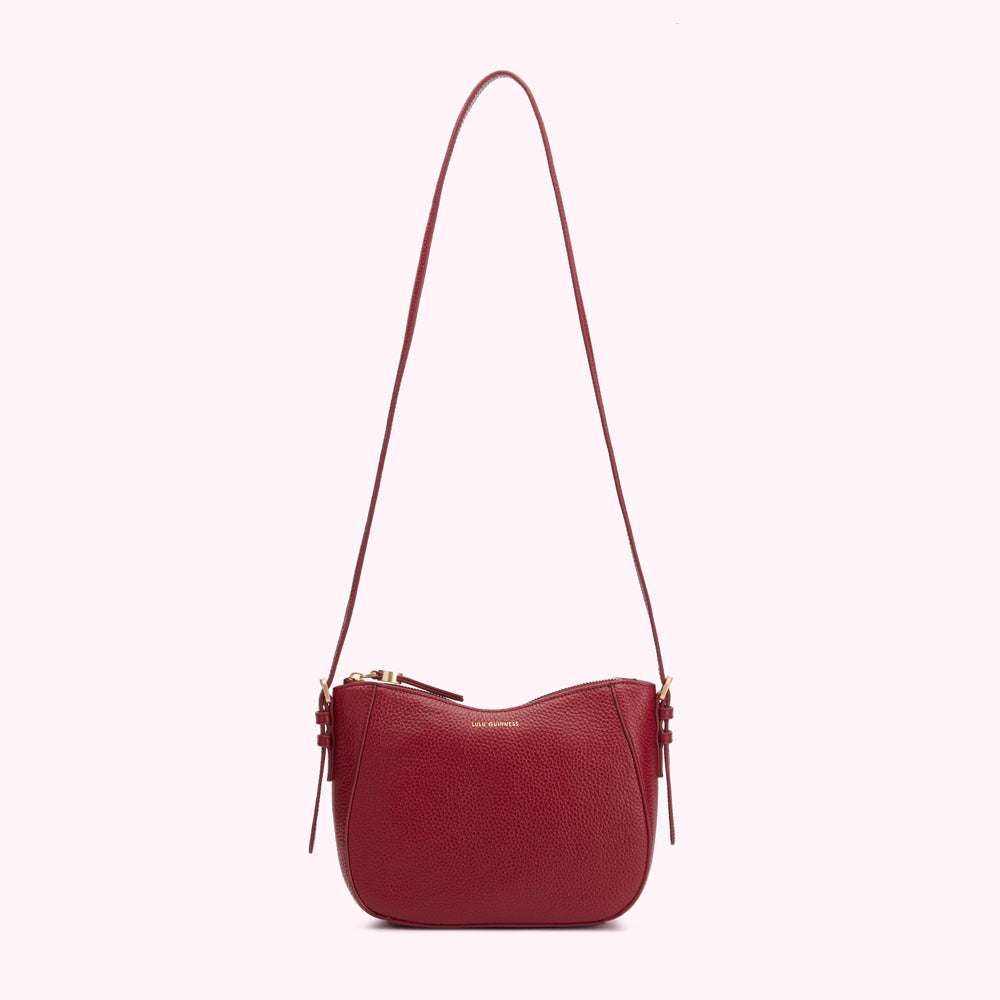 June Red Crossbody Handbag - Pebbled Full Grain Cowhide Leather, Adjustable Strap, Multiple Pockets - View #6
