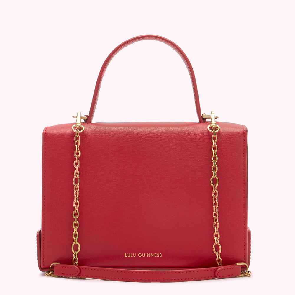 Lulu Red Heart Studded Lip Turnlock Queenie Handbag