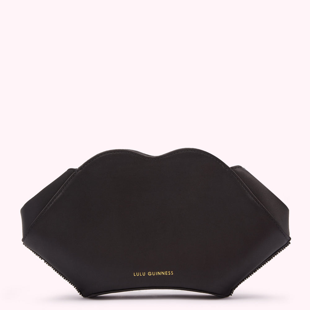 Black Lulu Guinness lip-shaped clutch bag.
