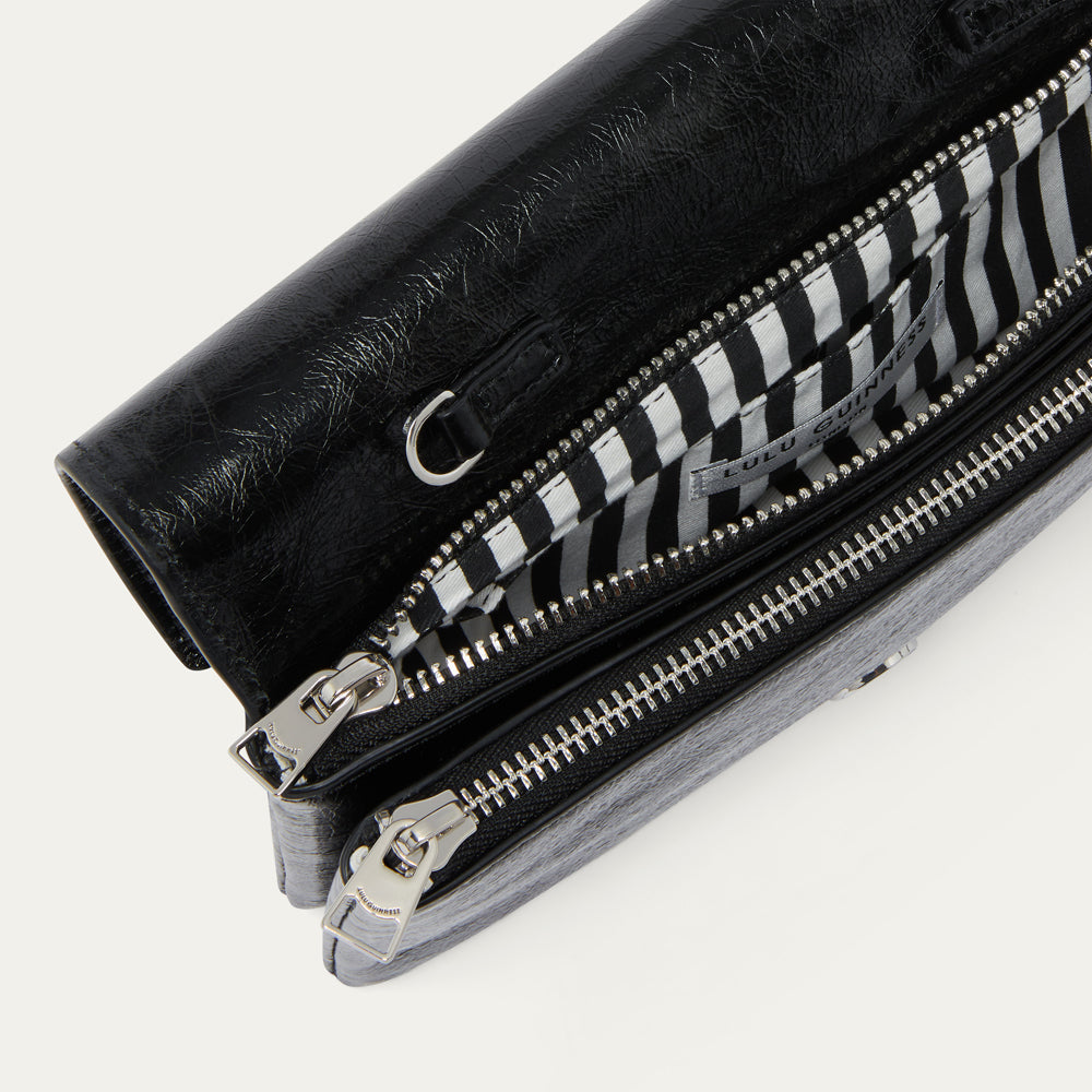 Black Leather Surrealist Lips Clutch | Lulu Guinness