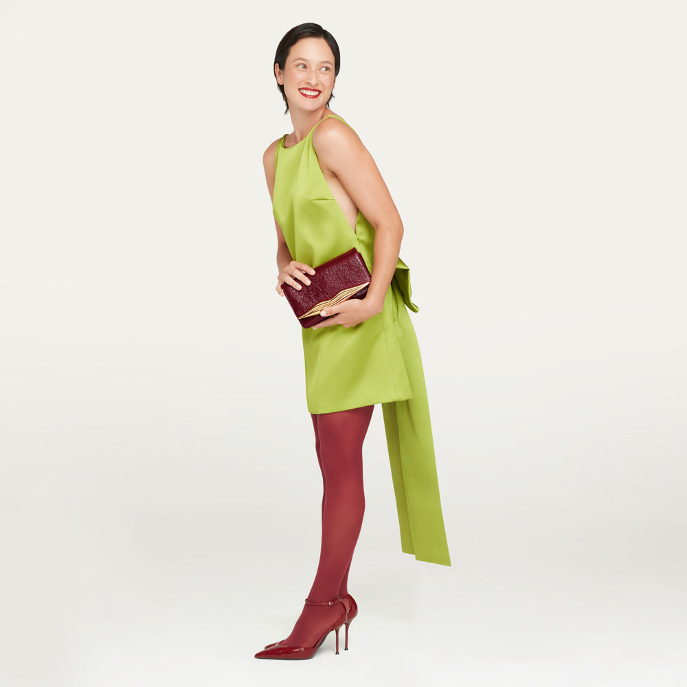 Wine Red Leather Surrealist Lips Clutch | Lulu Guinness