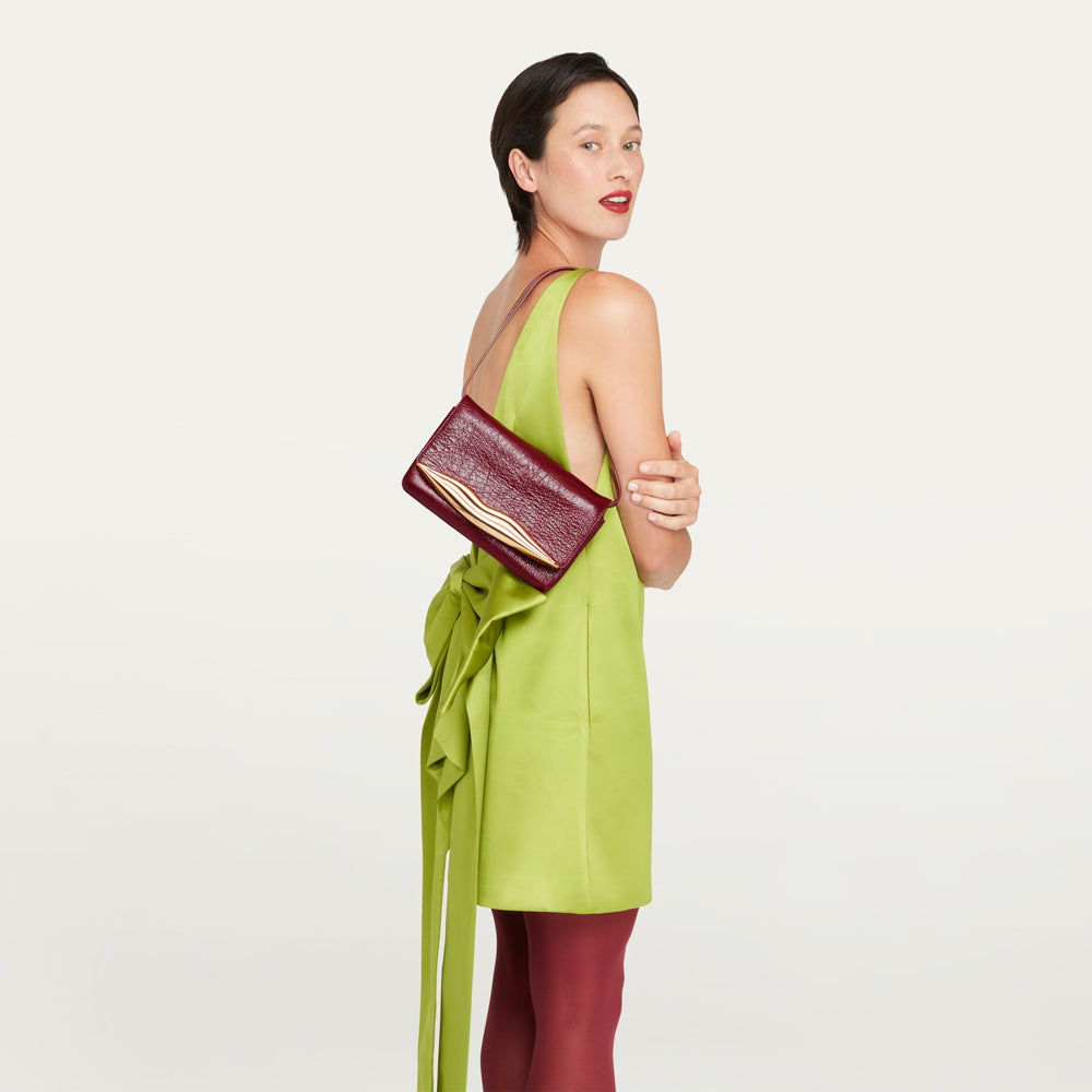 Wine Red Leather Surrealist Lips Clutch | Lulu Guinness