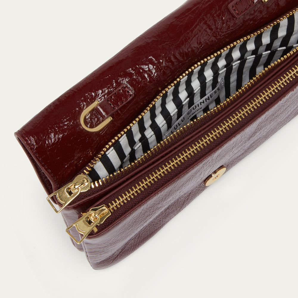 Wine Red Leather Surrealist Lips Clutch | Lulu Guinness