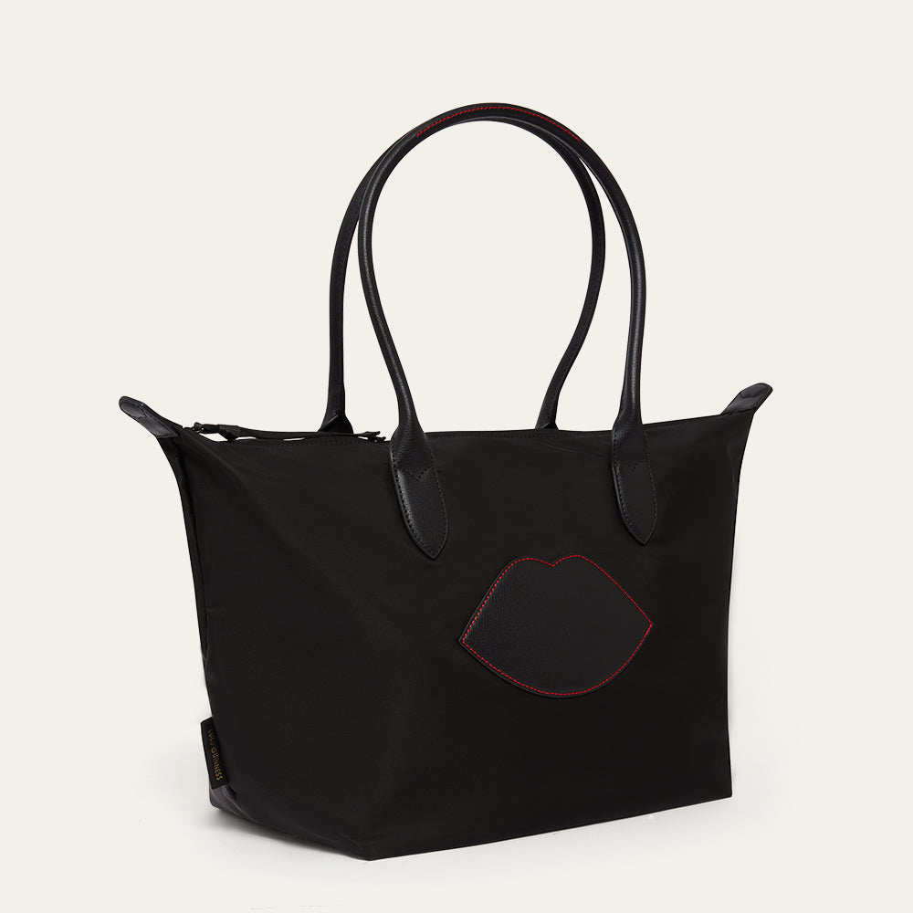 BLACK NYLON OH LU LU LARGE TOTE BAG
