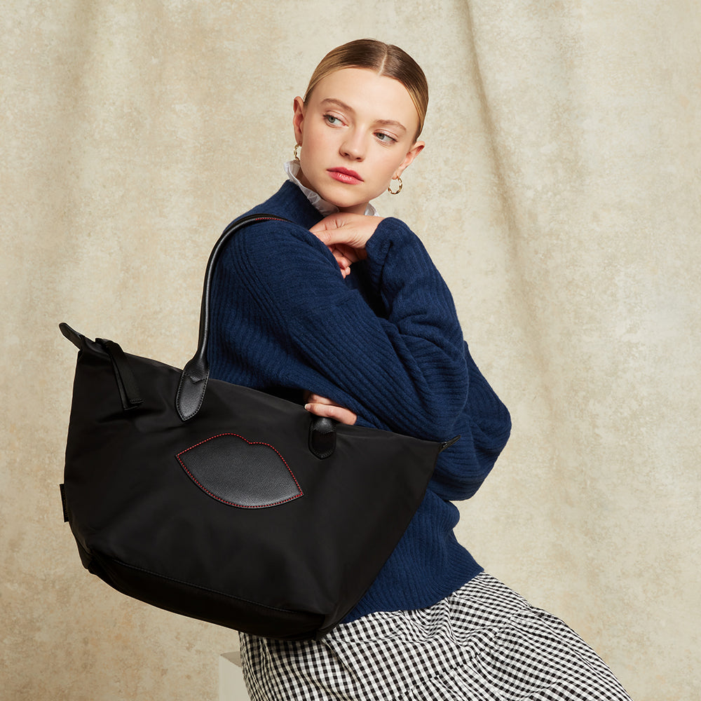 BLACK NYLON OH LU LU LARGE TOTE BAG