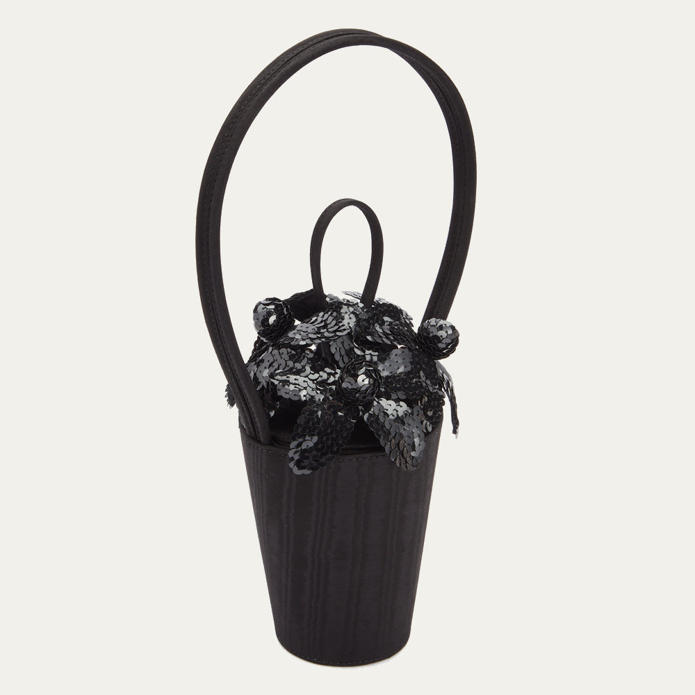Black Sequin Lily Basket Bag | Designer Handbag
