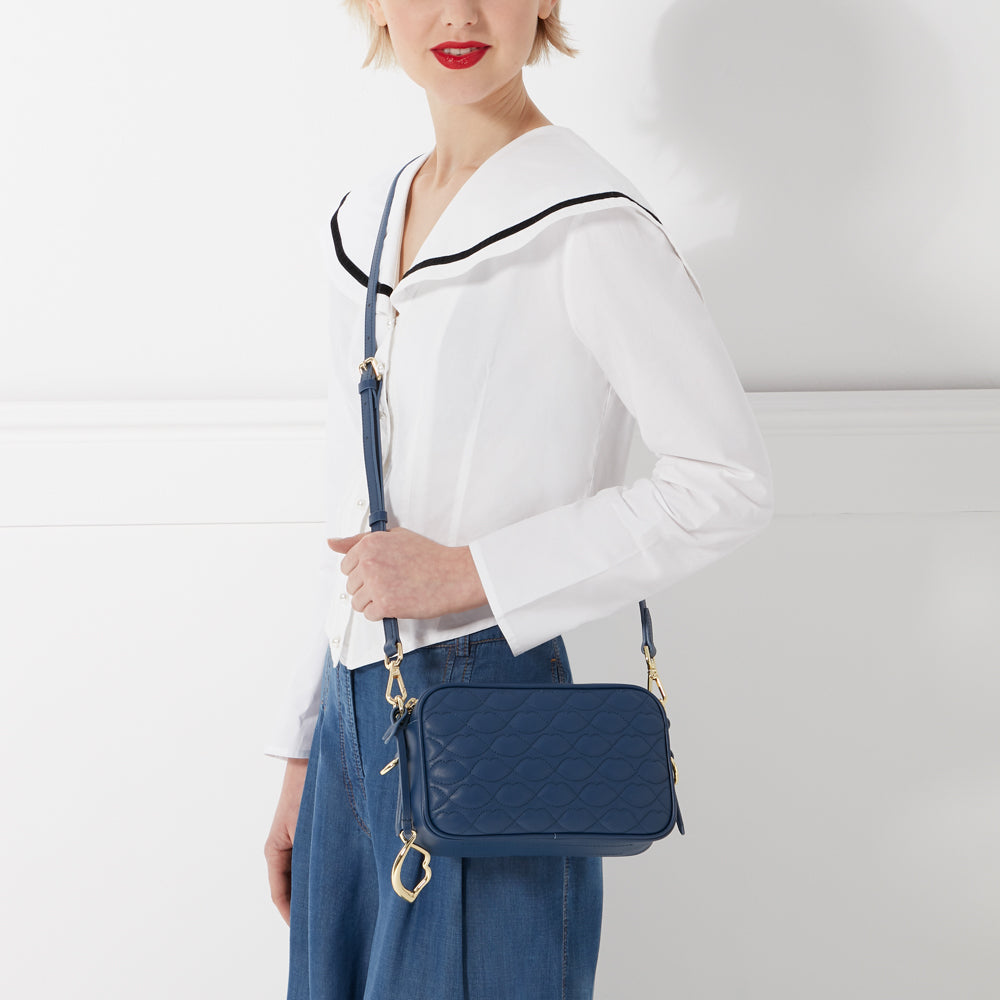 INDIGO QUILTED LIP ASHLEY LEATHER CROSSBODY BAG