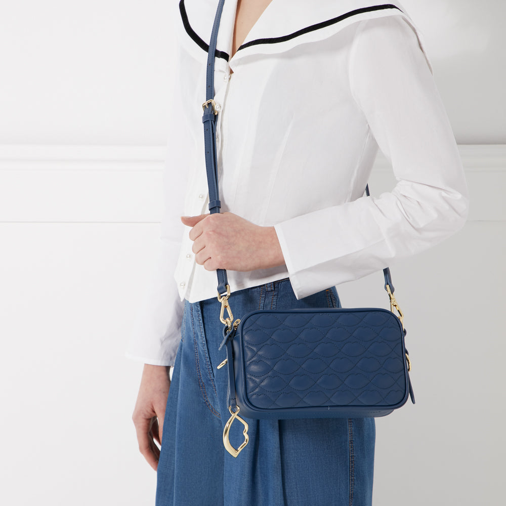 INDIGO QUILTED LIP ASHLEY LEATHER CROSSBODY BAG