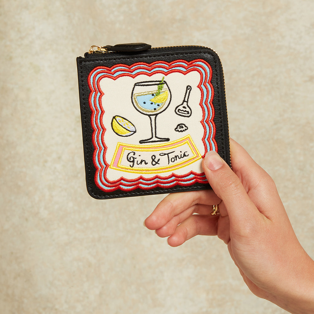 BLACK MULTI GIN AND TONIC EMBROIDERED COIN PURSE