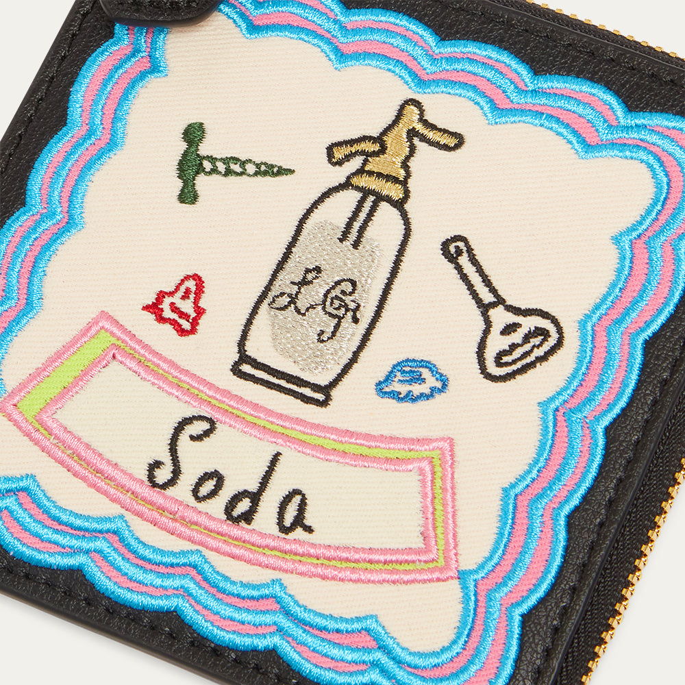 BLACK MULTI SODA EMBROIDERED COIN PURSE