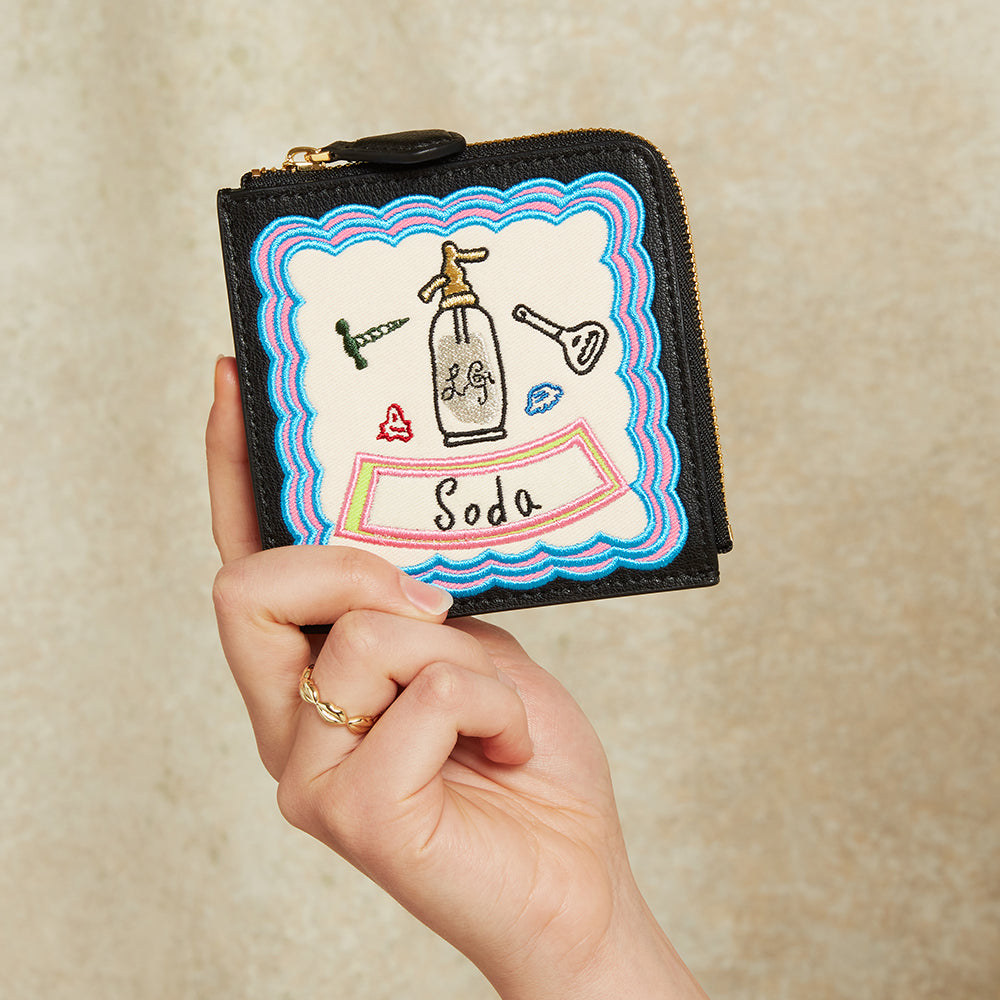 BLACK MULTI SODA EMBROIDERED COIN PURSE