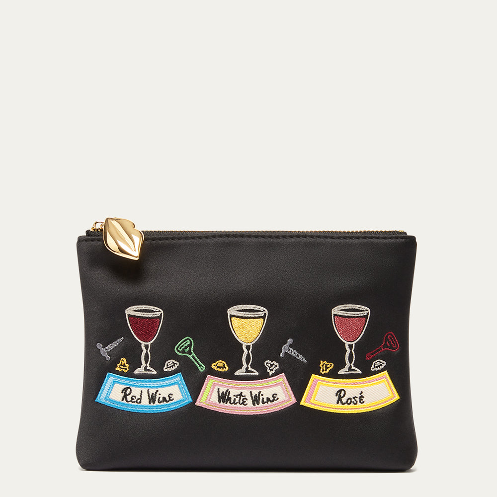 BLACK EMBROIDERED COCKTAIL HOUR TOP ZIP POUCH