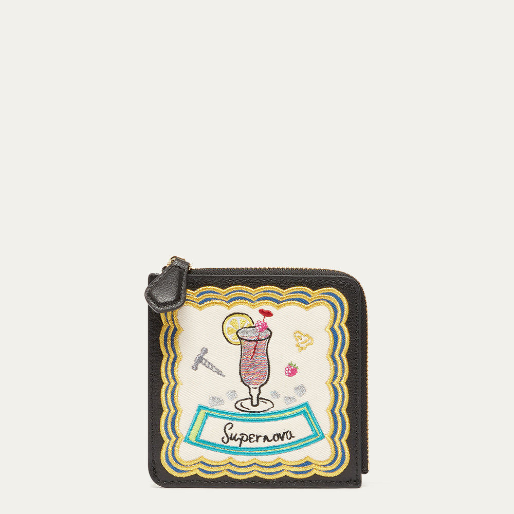 Coin purse with a cocktail illustration of a 'Supernova' on a white background