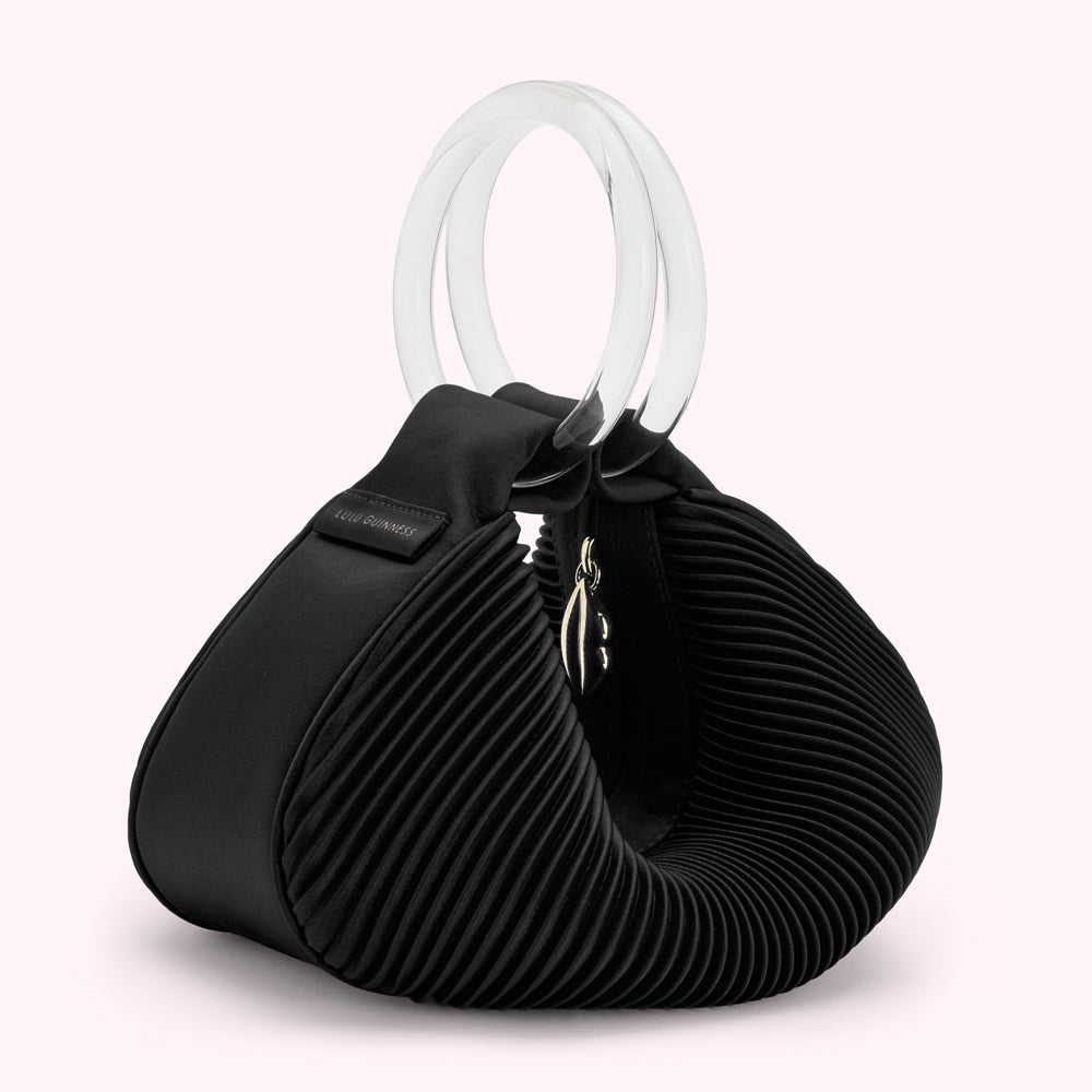 BLACK SATIN SMALL CLEO HANDBAG