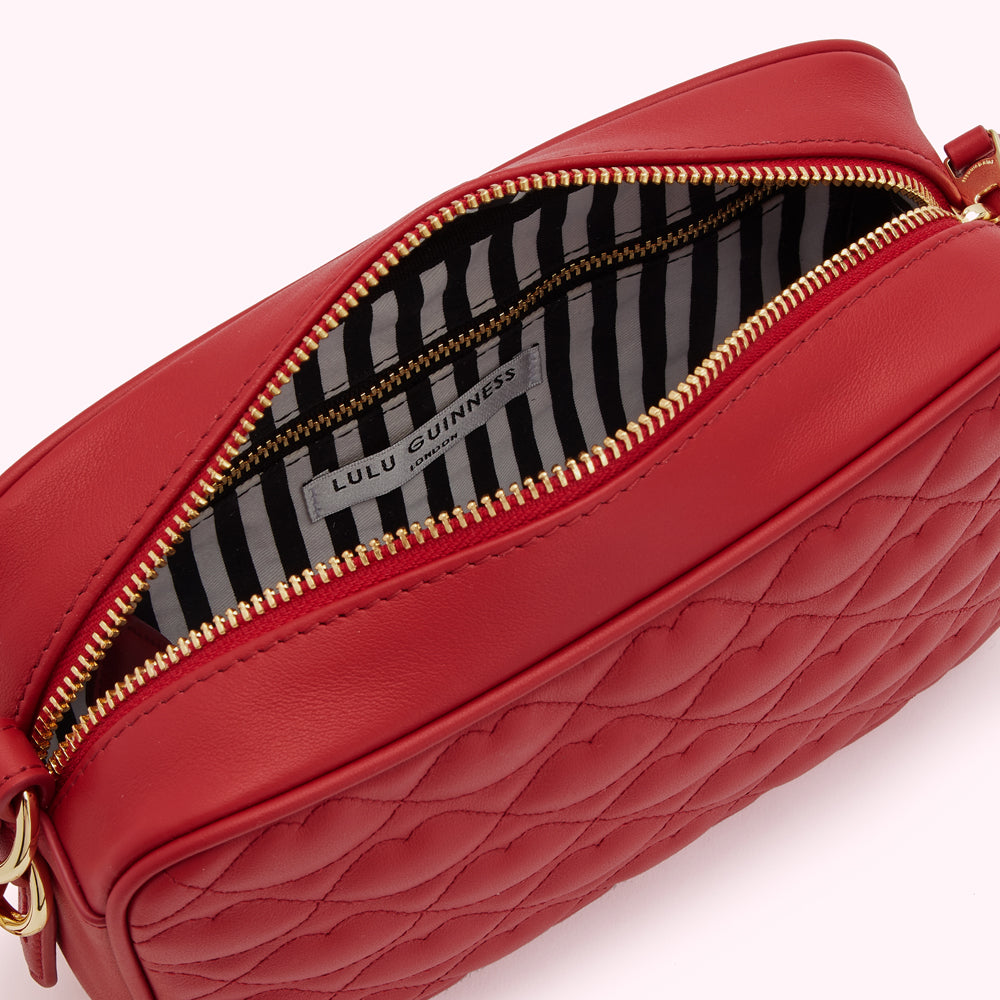 LULU RED SMALL QUILTED LIP LEATHER ASHLEY CROSSBODY BAG