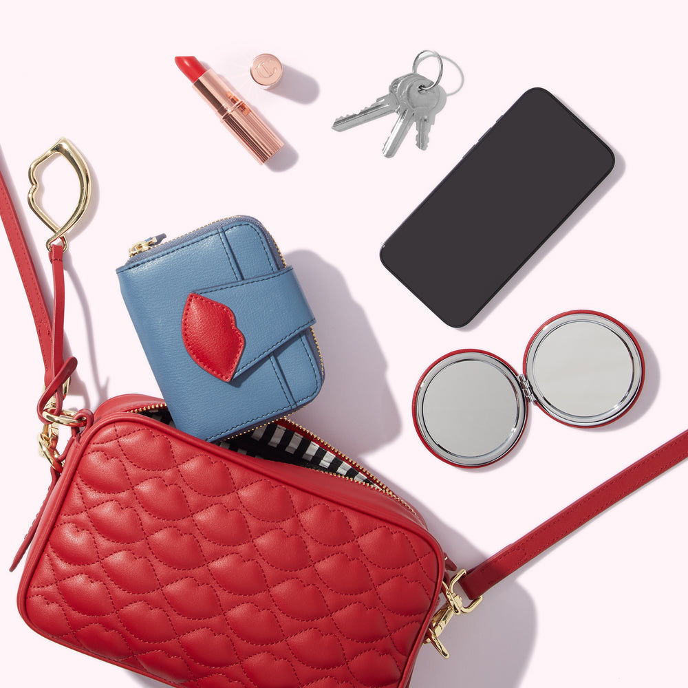 LULU RED SMALL QUILTED LIP LEATHER ASHLEY CROSSBODY BAG
