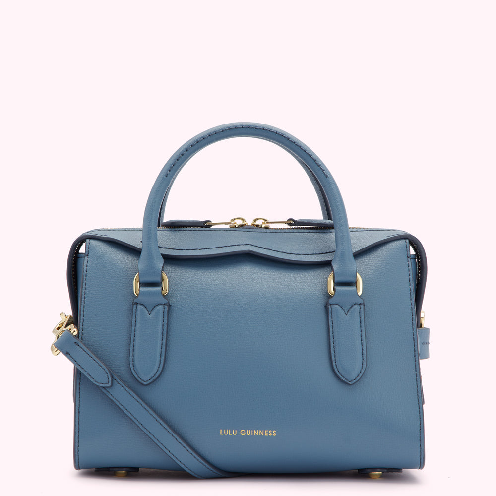 blue leather handbag