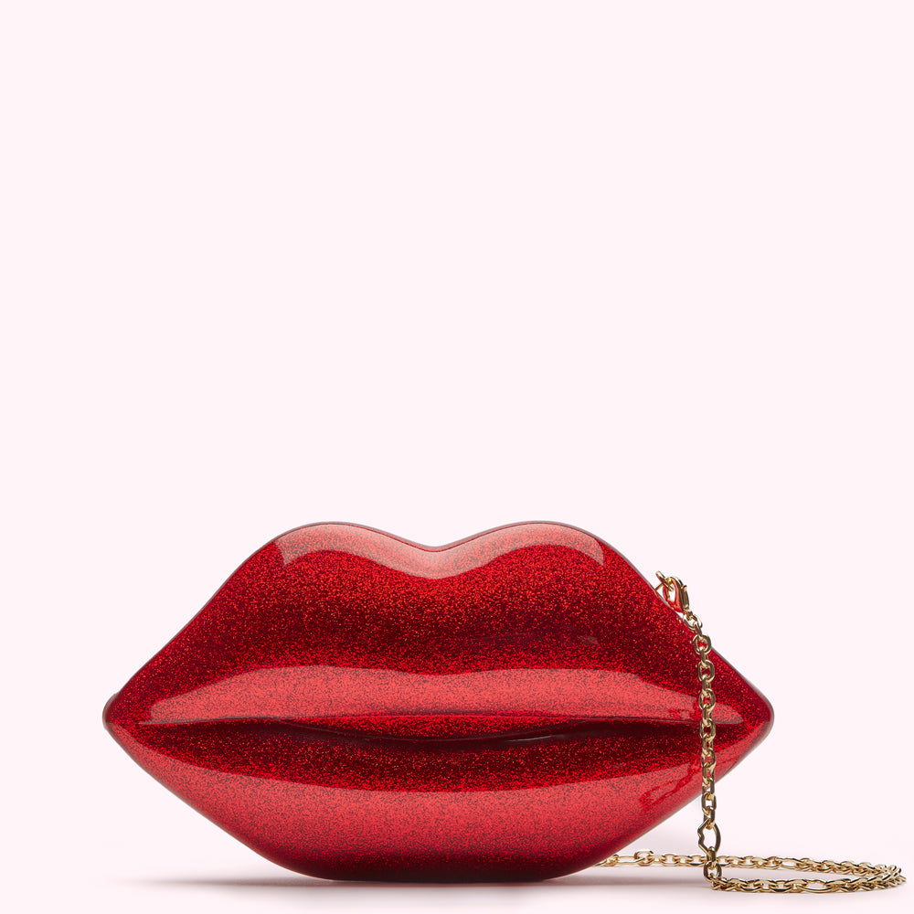 Lulu Red Glitter Lips Clutch Bag | Lulu Guinness