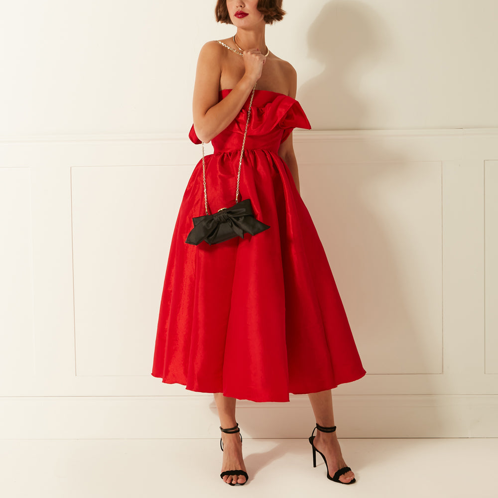 Black Satin Bow Monroe Clutch Bag Lulu Guinness