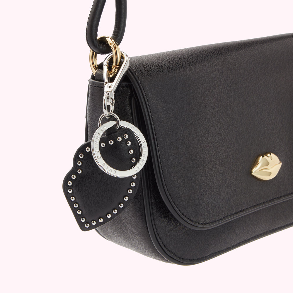 BLACK LEATHER STUDDED LIP KEYRING